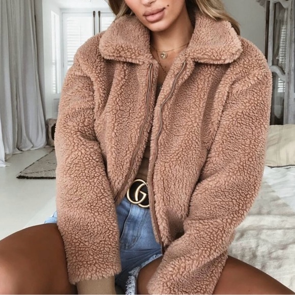 Tiger Mist Teddy Jacket in Tan - Picture 3 of 3